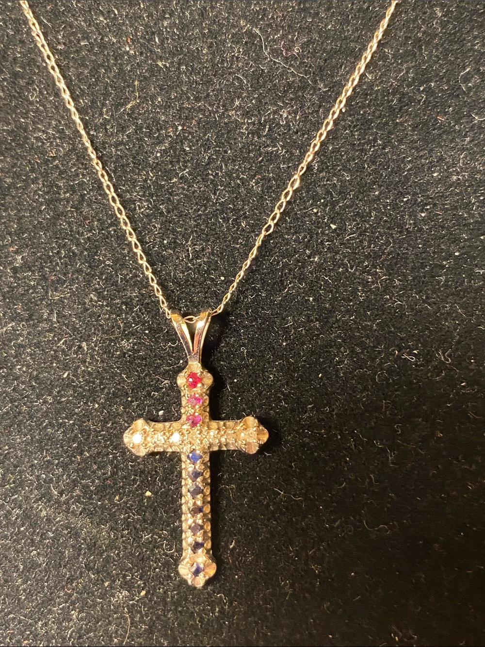 14 K White Gold Cross Necklace with Gems